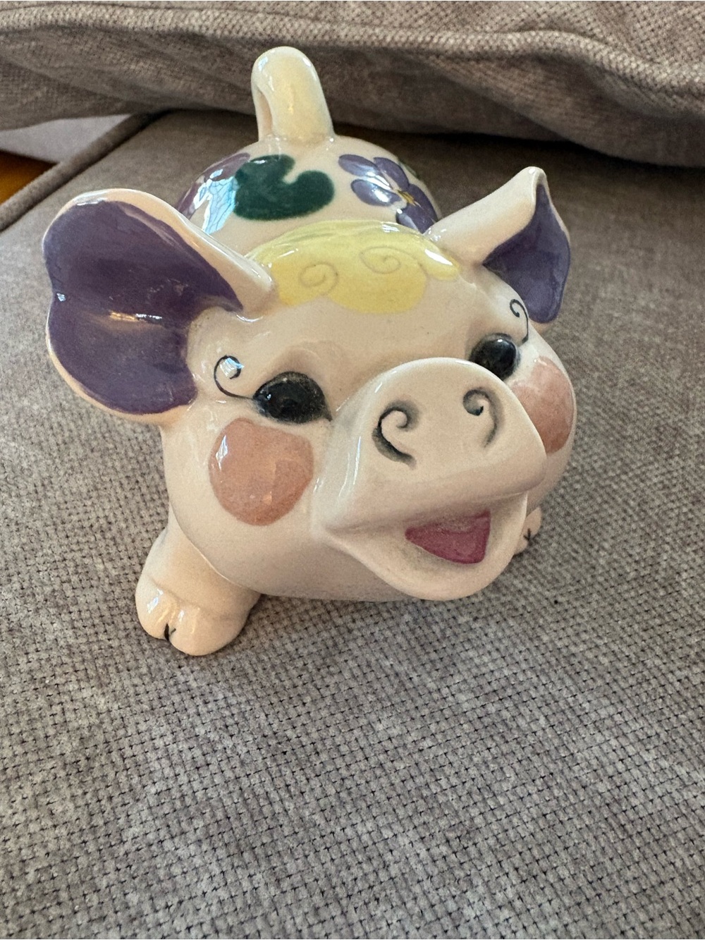 Vintage Kay Finch Ceramic Pig Figurine Floral Hand Painted California Pottery